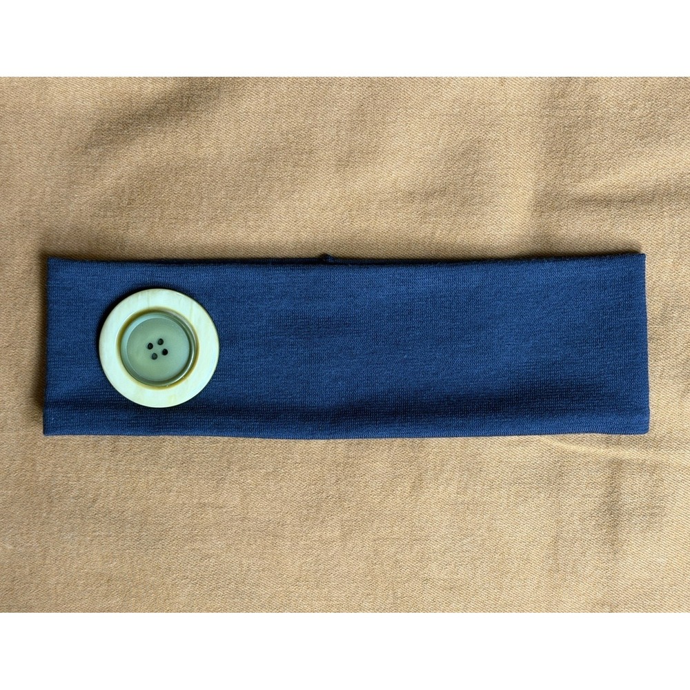 Handmade Black Wide Stretch Knit Headband Upcycled Vintage Button Hair Accessory